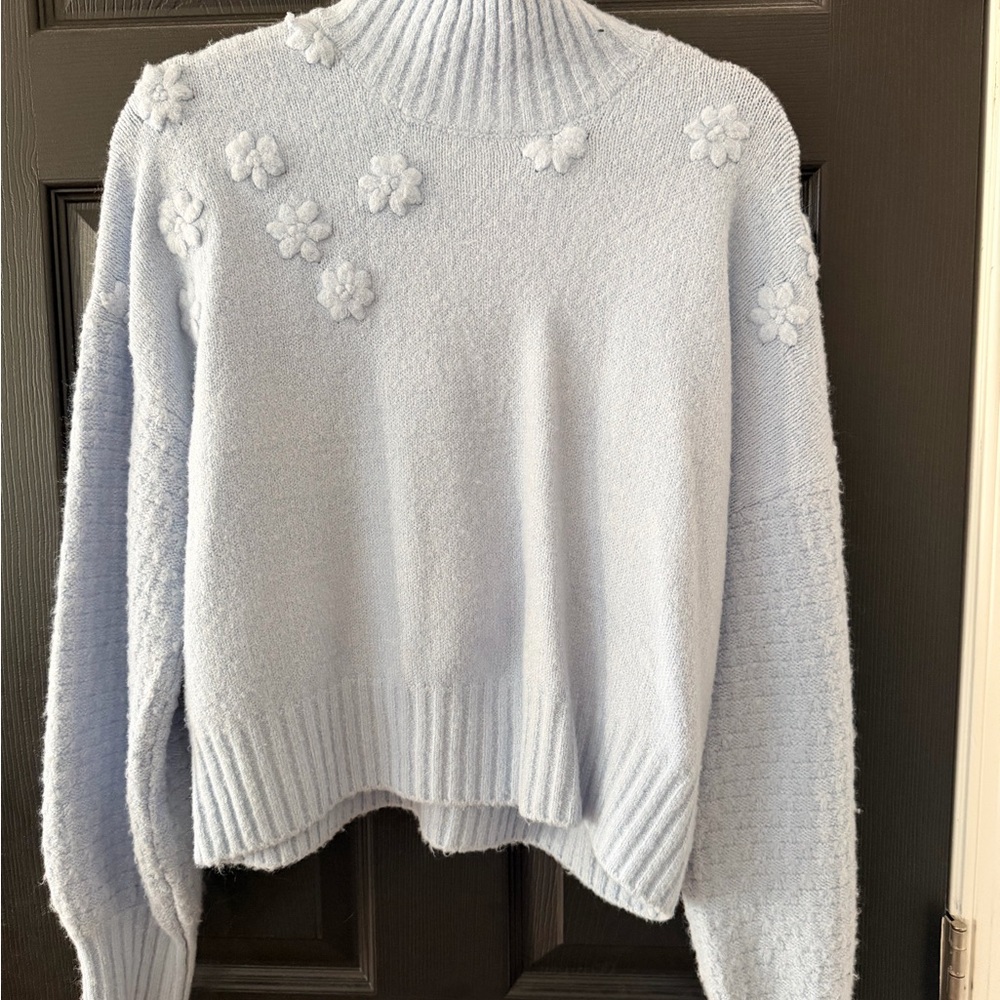 Jessica Simpson Light Blue Floral Turtleneck Sweater